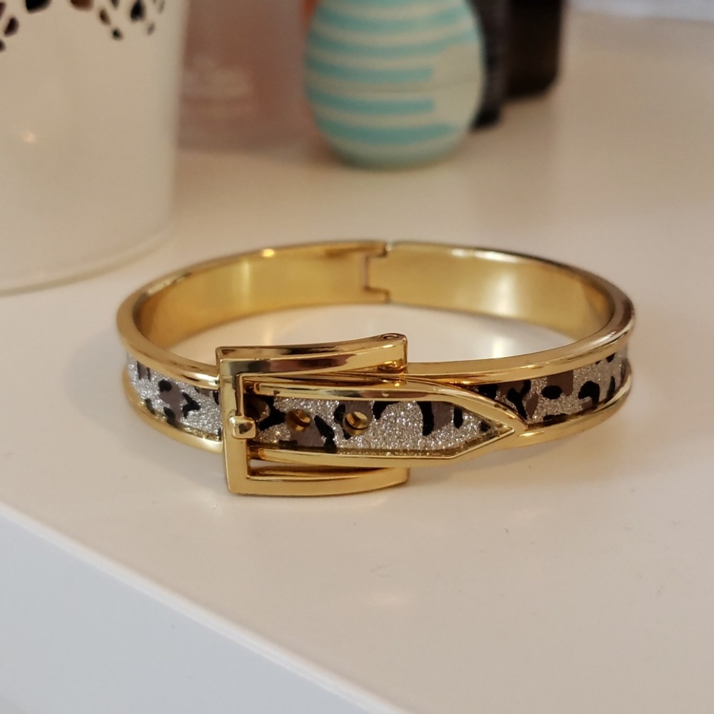 Animal print gold bangle bracelet
